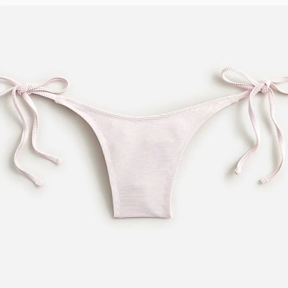 New J.Crew Ribbed Curved-Waist Cheeky String Bikini Bottom in Light Pink NWT